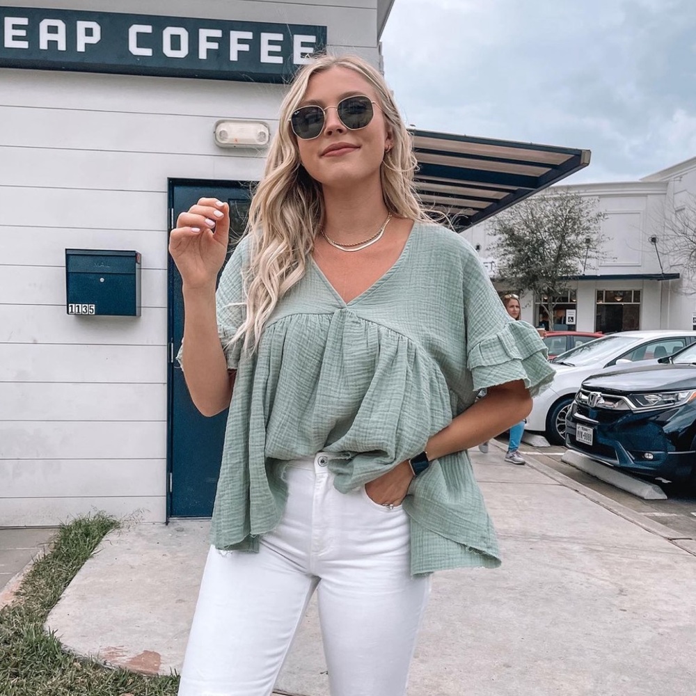 Sage gauze-like blouse